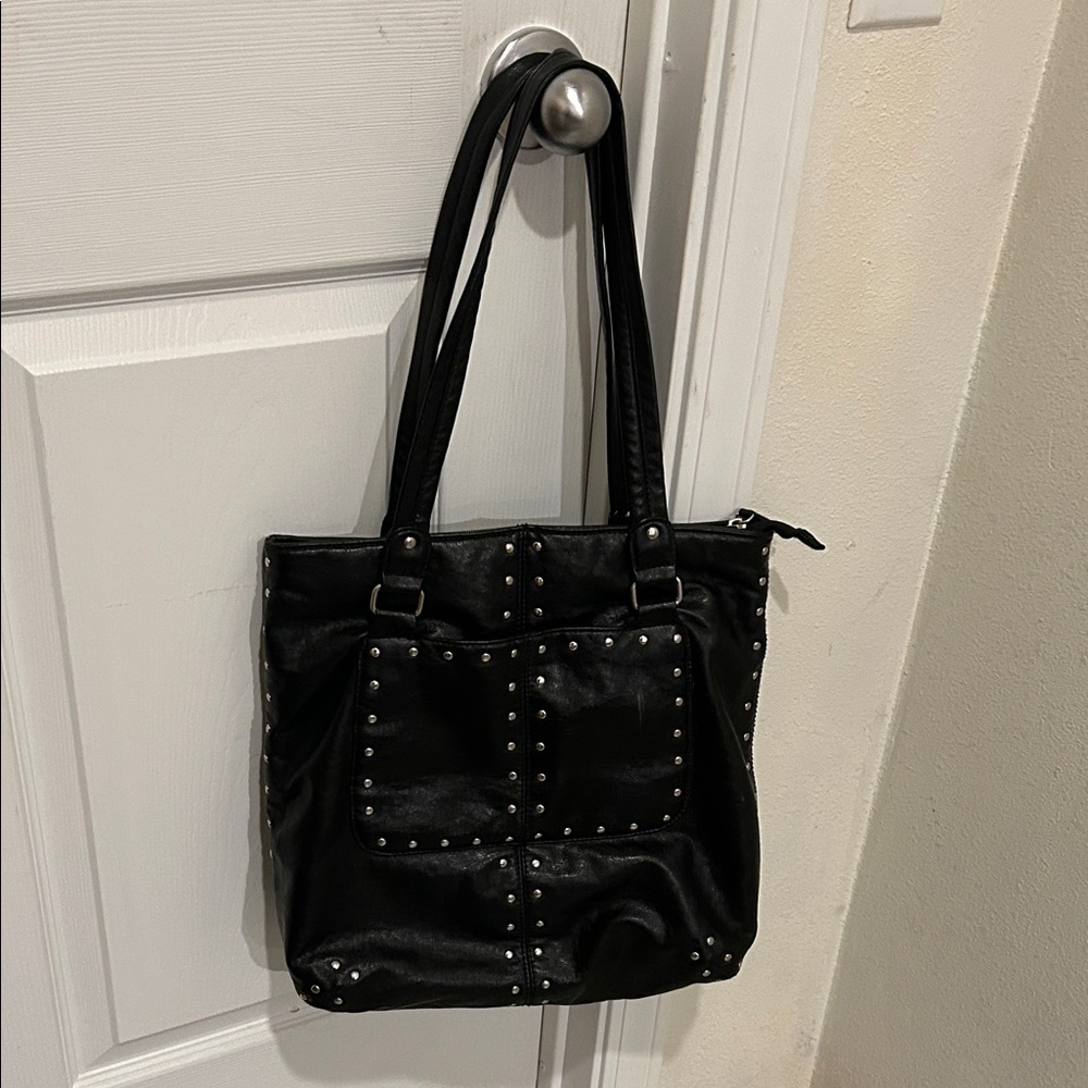 Black Studded Leather Tote - Picture 3 of 12